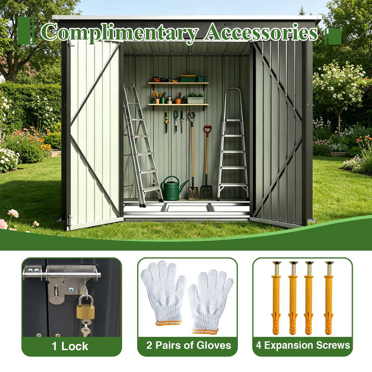 BIRCHTREE Garden Shed Metal Pent Roof