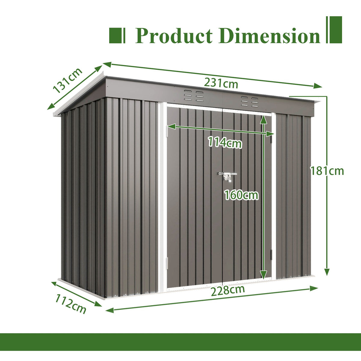 BIRCHTREE Garden Shed Metal Pent Roof