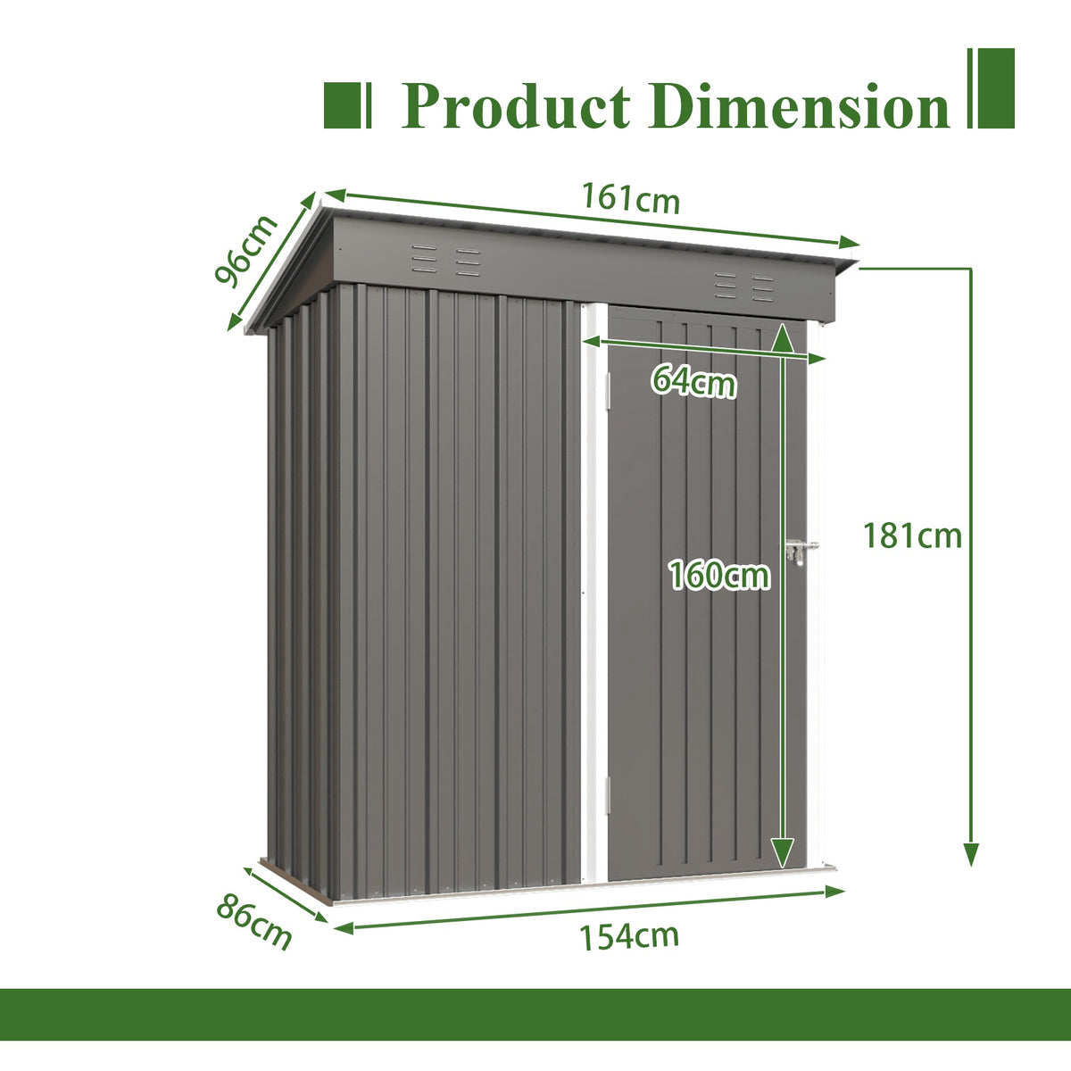 BIRCHTREE Garden Shed Metal Pent Roof
