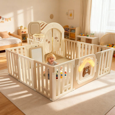 GALACTICA Baby Playpen Playhouse Khaki and White