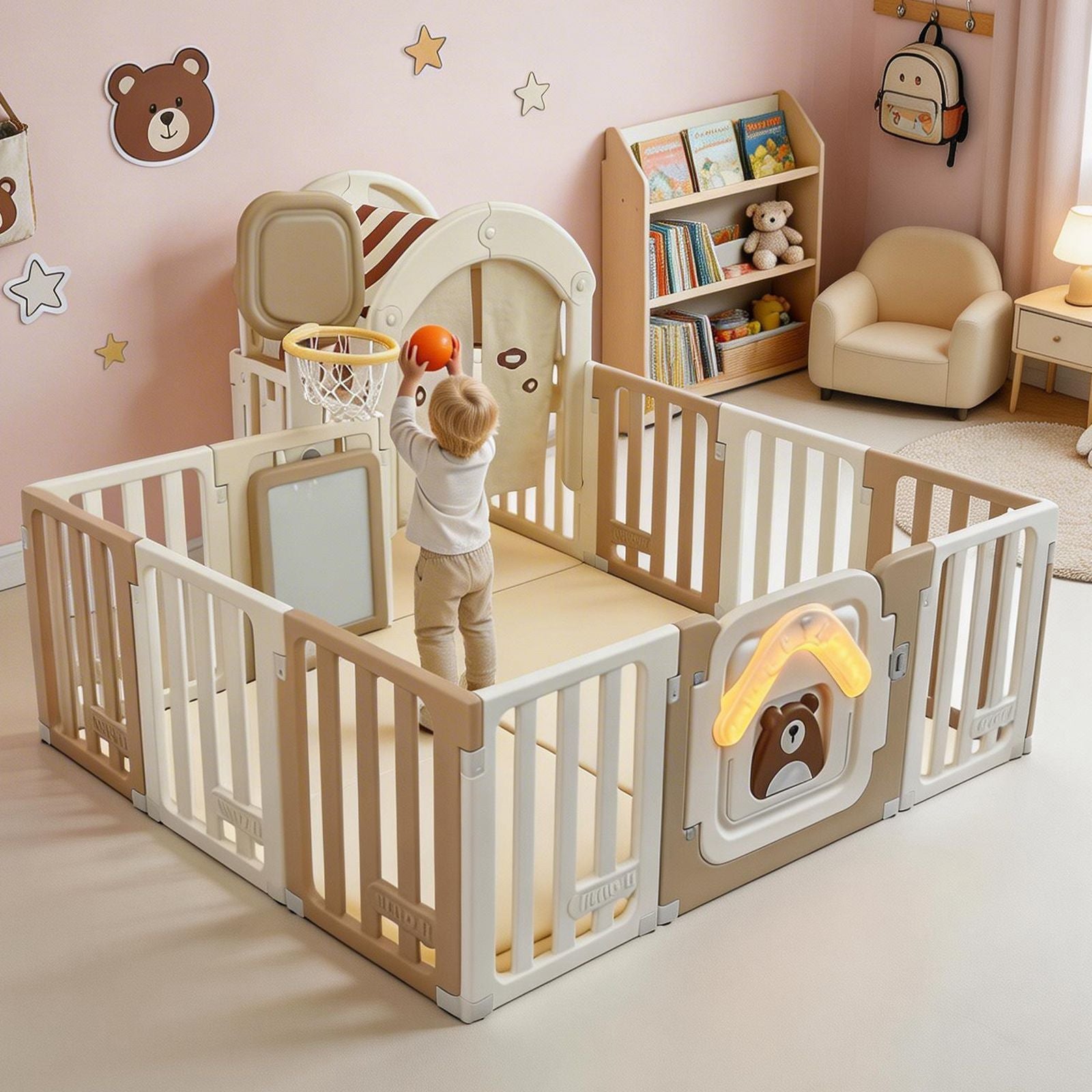 GALACTICA Baby Playpen Playhouse Khaki and White