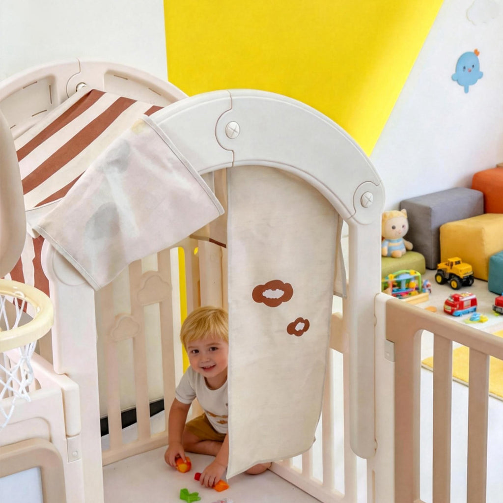 GALACTICA Baby Playpen Playhouse Khaki and White