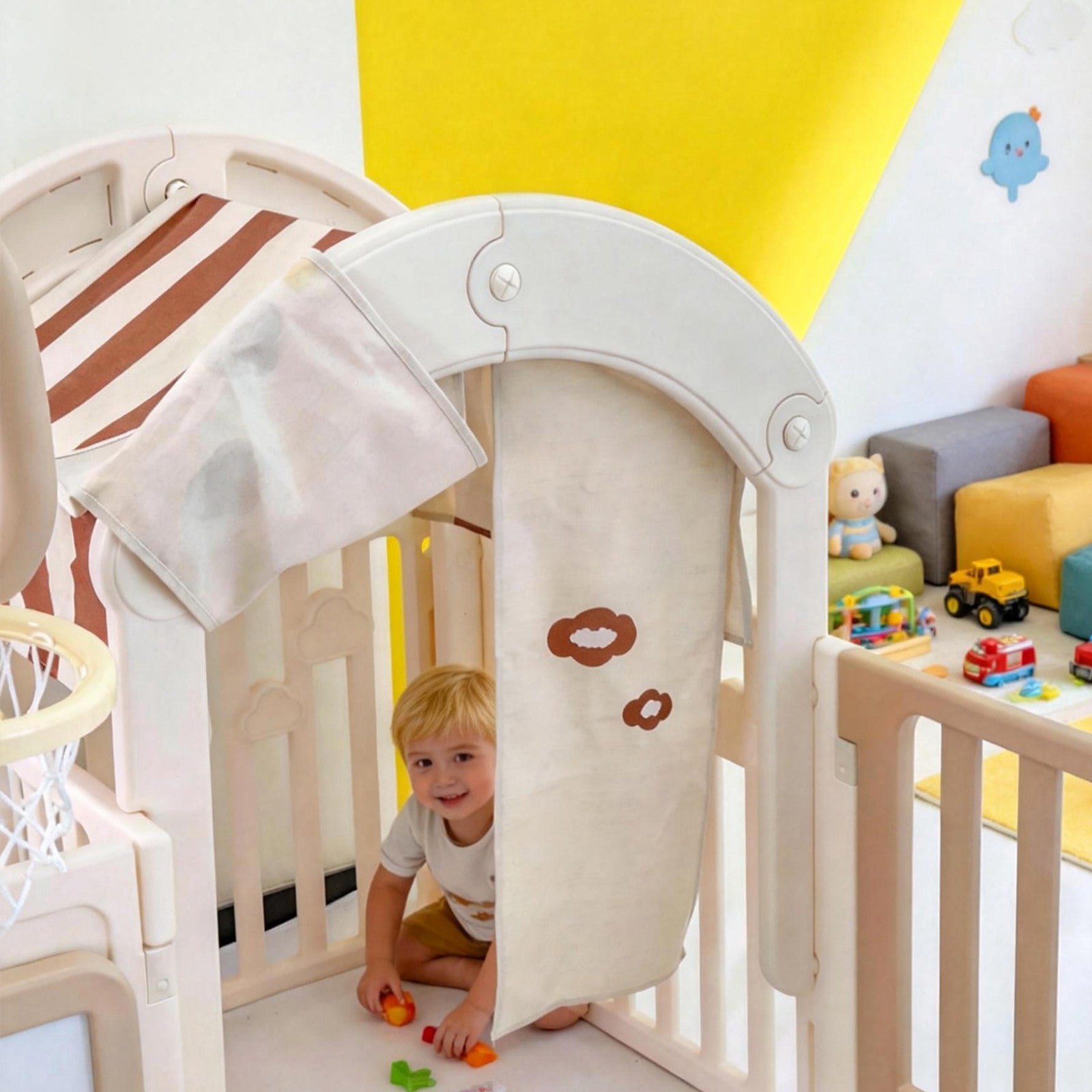 GALACTICA Baby Playpen Playhouse Khaki and White