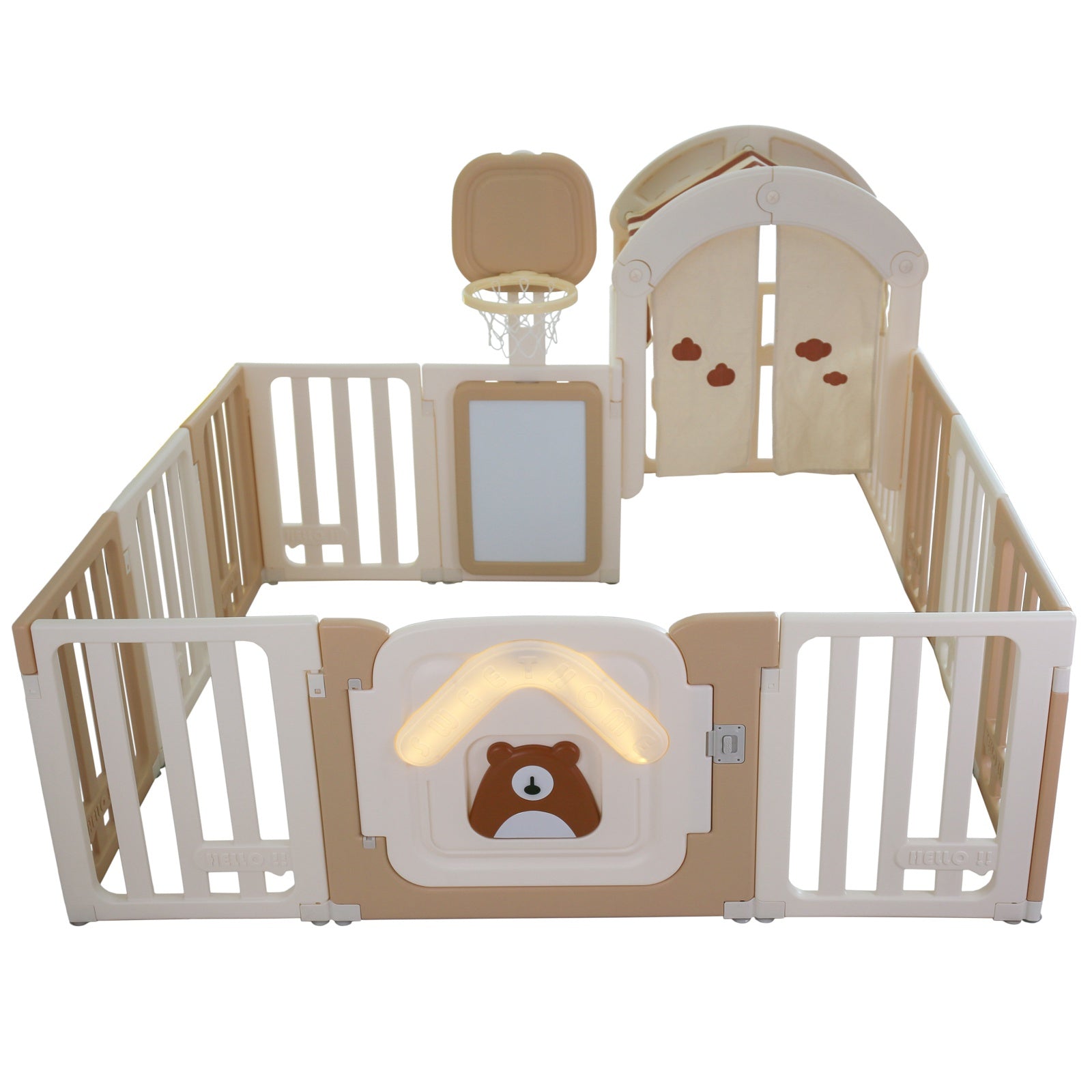 GALACTICA Baby Playpen Playhouse Khaki and White