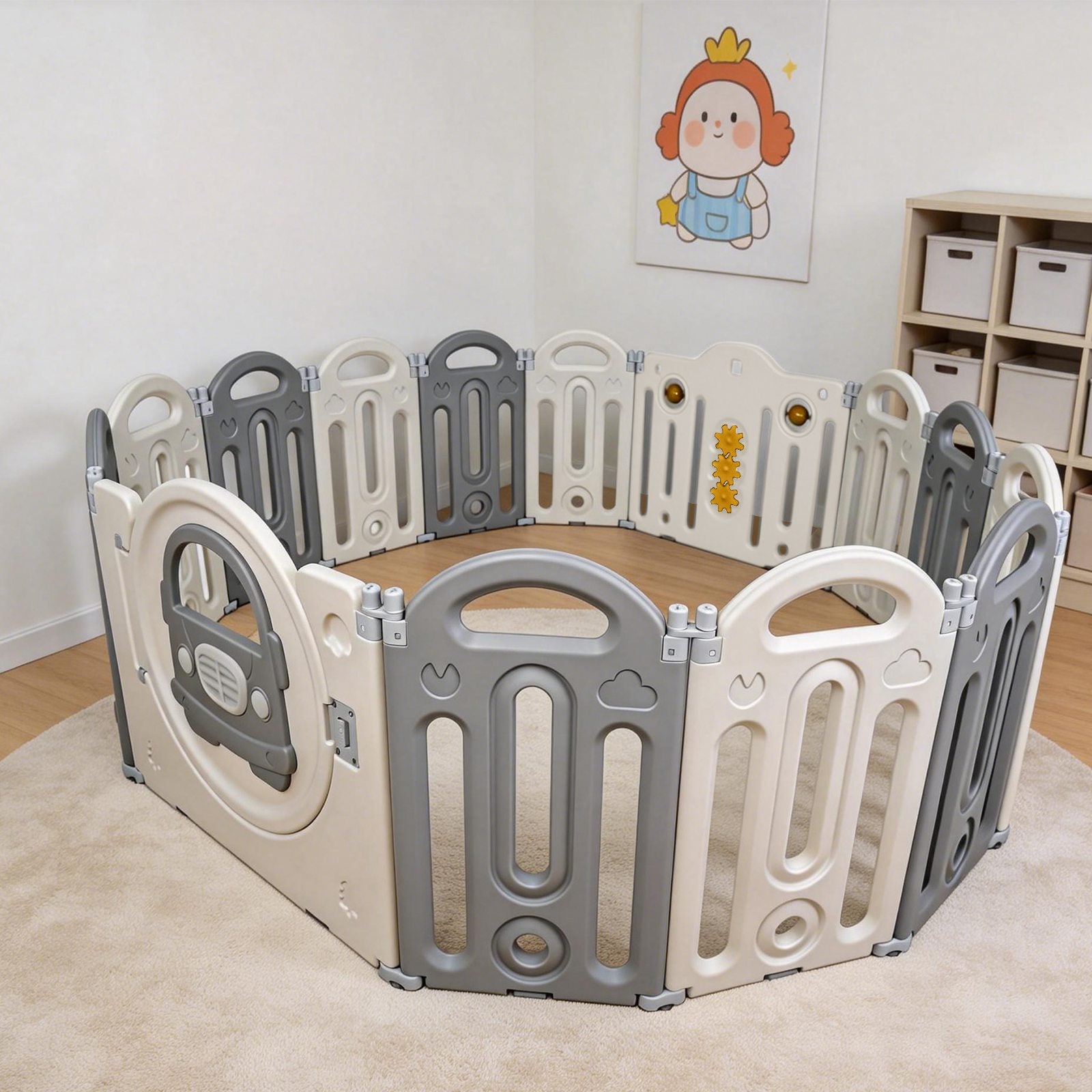 GALACTICA Foldable Baby Plaype Grey and White