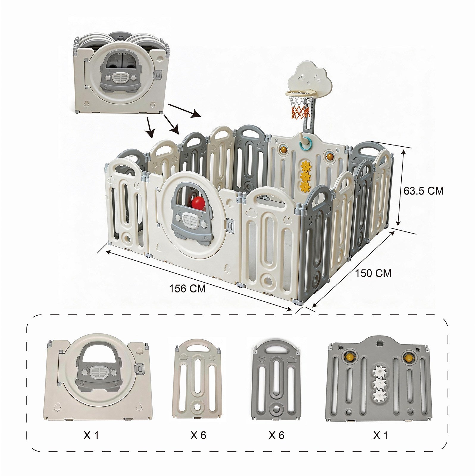 GALACTICA Foldable Baby Plaype Grey and White