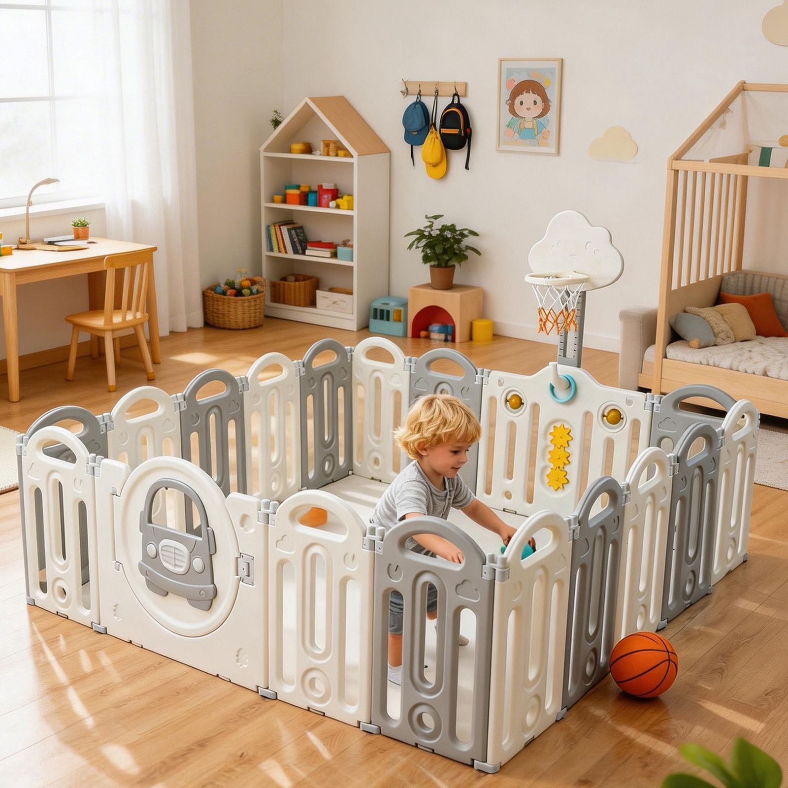 GALACTICA Foldable Baby Plaype Grey and White