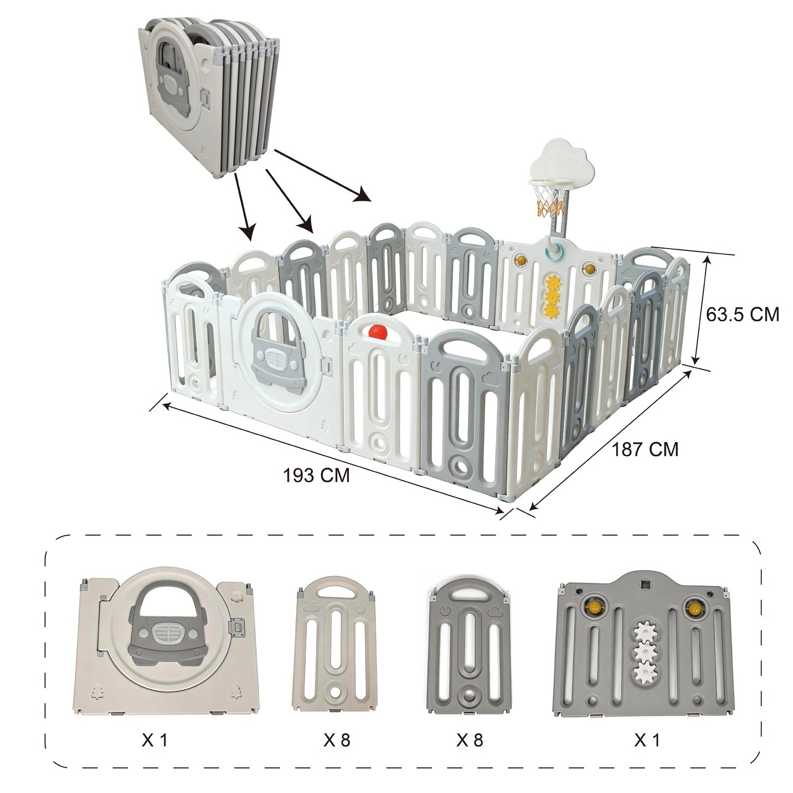 GALACTICA Baby Playpen Foldable Toddler Play Yard with Basketball Hoop in 3 Size