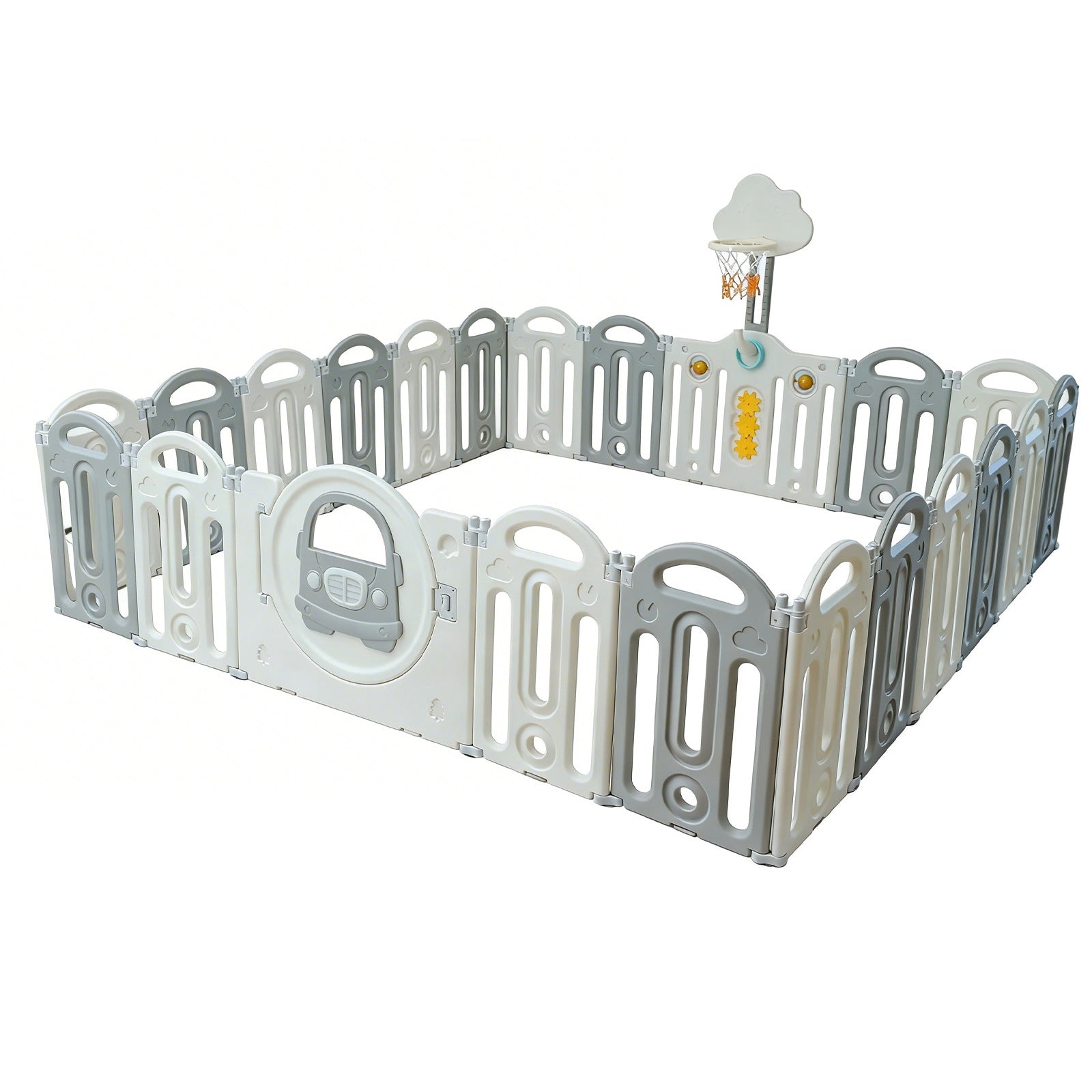 GALACTICA Baby Playpen Foldable Toddler Play Yard with Basketball Hoop in 3 Size