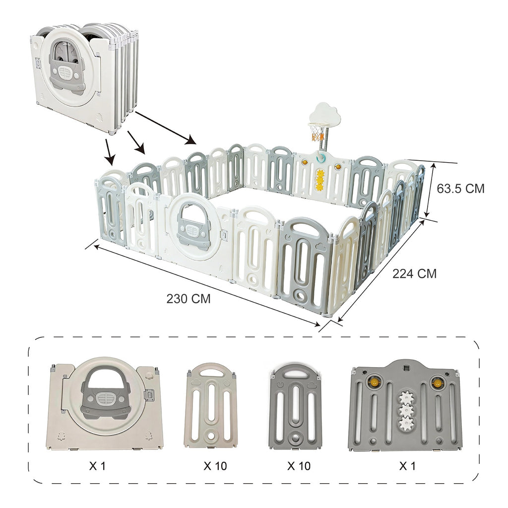 GALACTICA Foldable Baby Plaype Grey and White