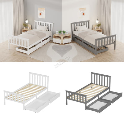 WestWood Wooden Single Bed Frame with Storage Drawer Kids Adult