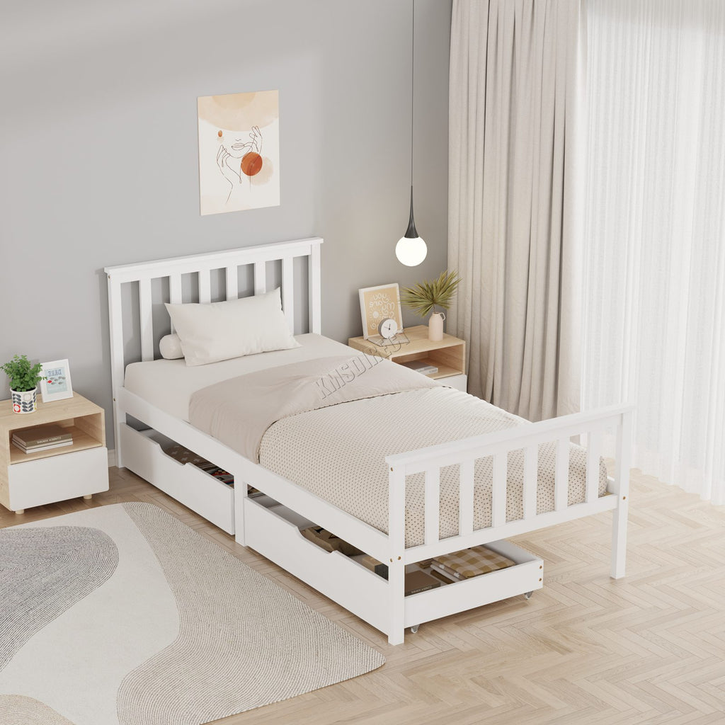WestWood Wooden Single Bed Frame with Storage Drawer Kids Adult