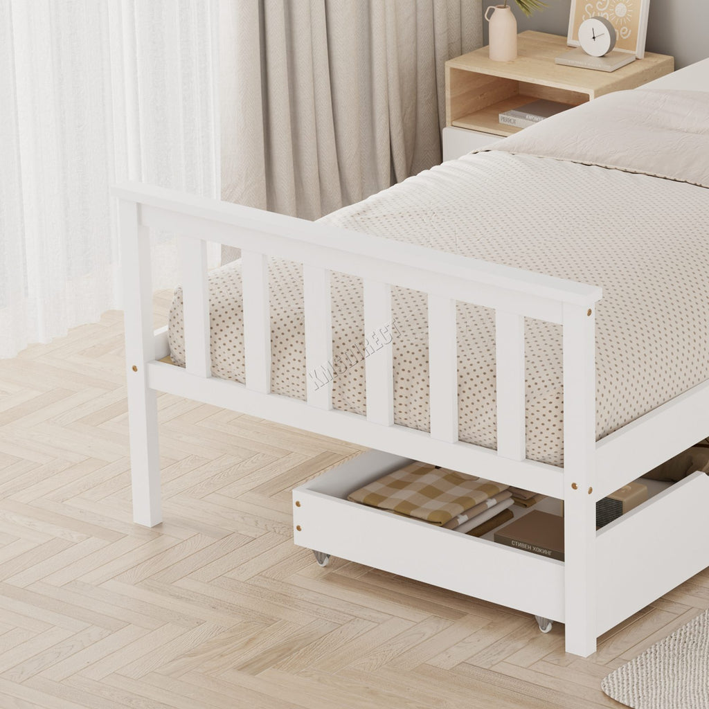 WestWood Wooden Single Bed Frame with Storage Drawer Kids Adult