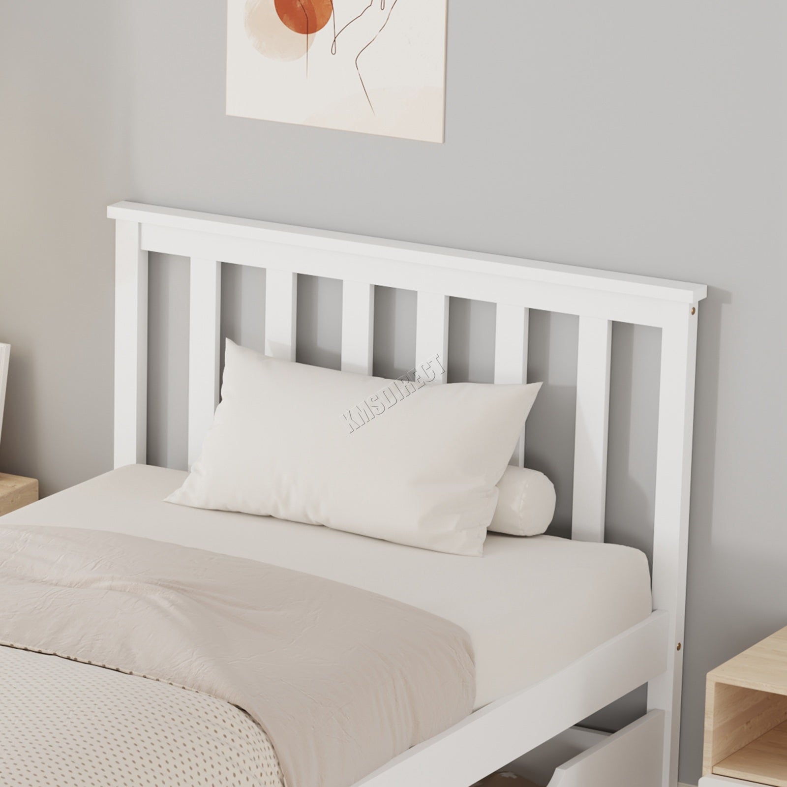 WestWood Wooden Single Bed Frame with Storage Drawer Kids Adult