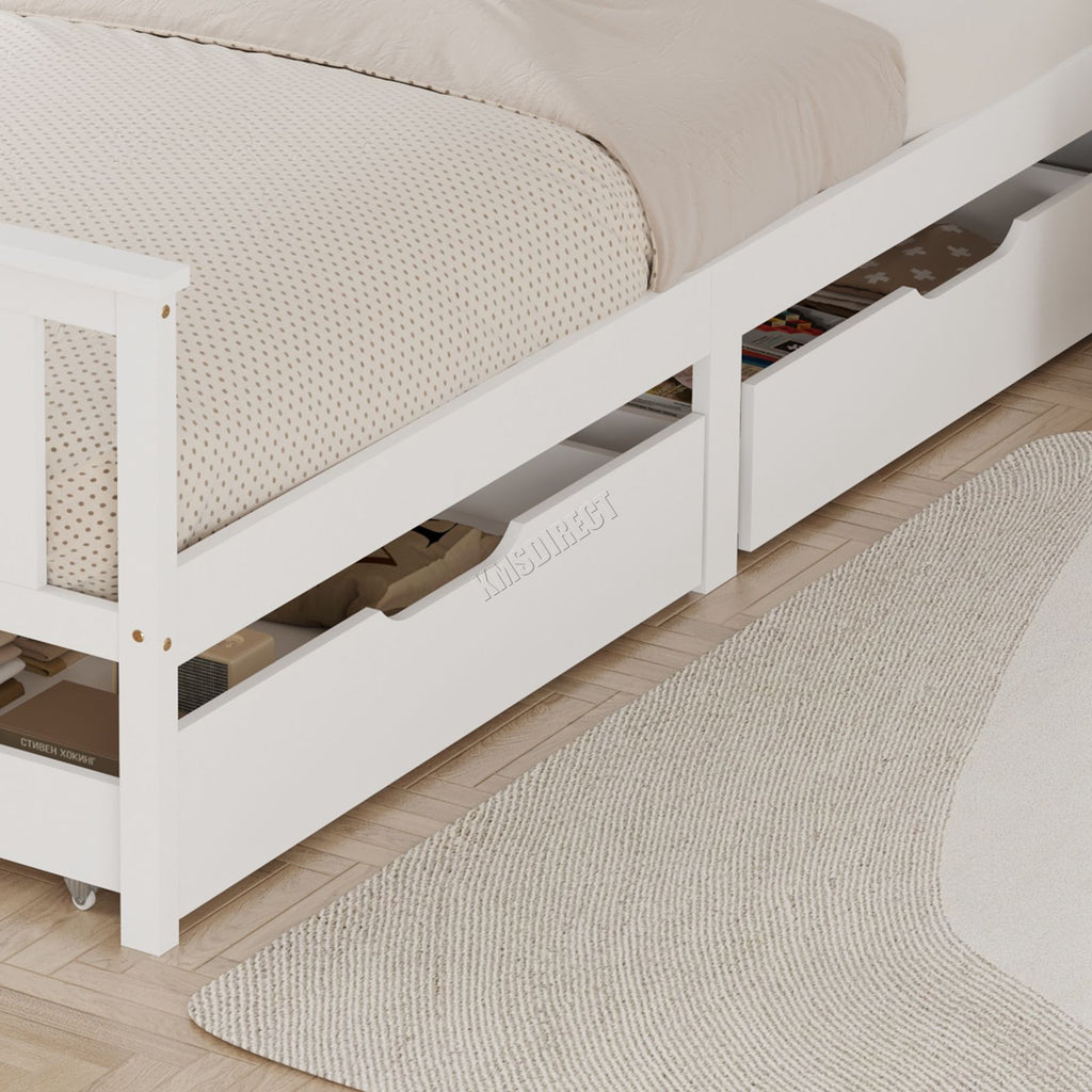 WestWood Wooden Single Bed Frame with Storage Drawer Kids Adult