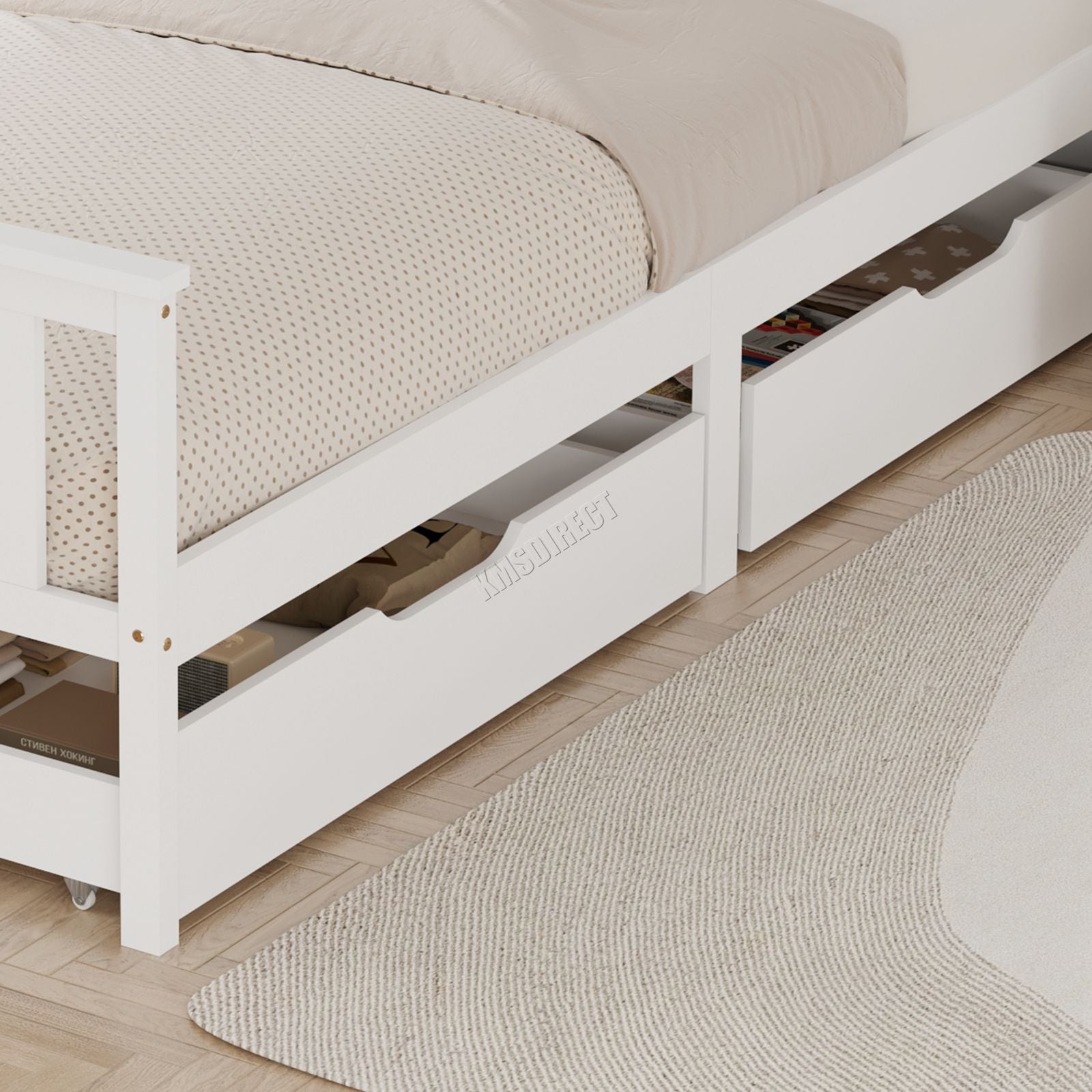 WestWood Wooden Single Bed Frame with Storage Drawer Kids Adult