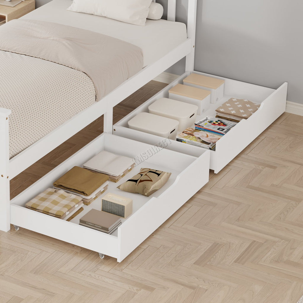 WestWood Wooden Single Bed Frame with Storage Drawer Kids Adult