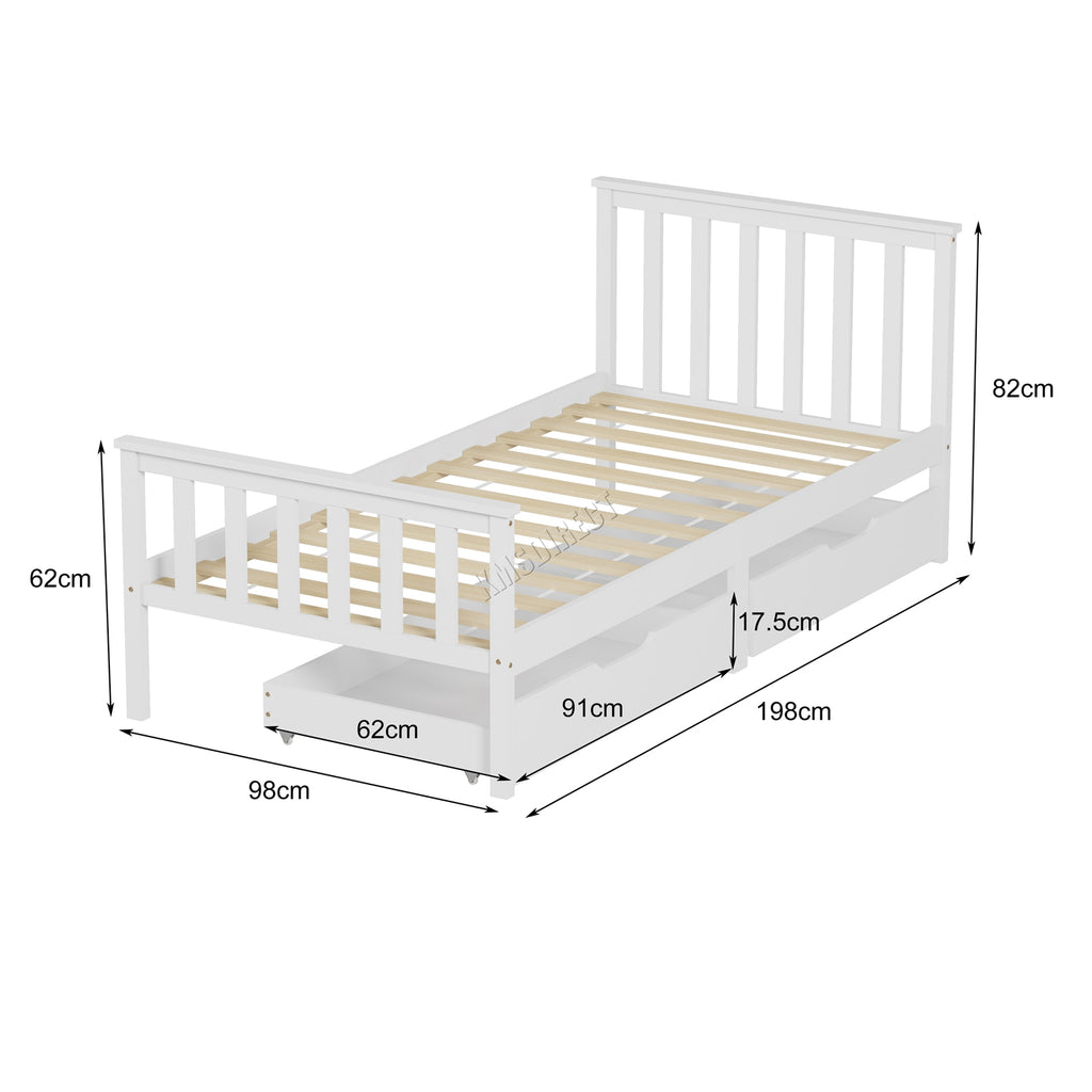 WestWood Wooden Single Bed Frame with Storage Drawer Kids Adult