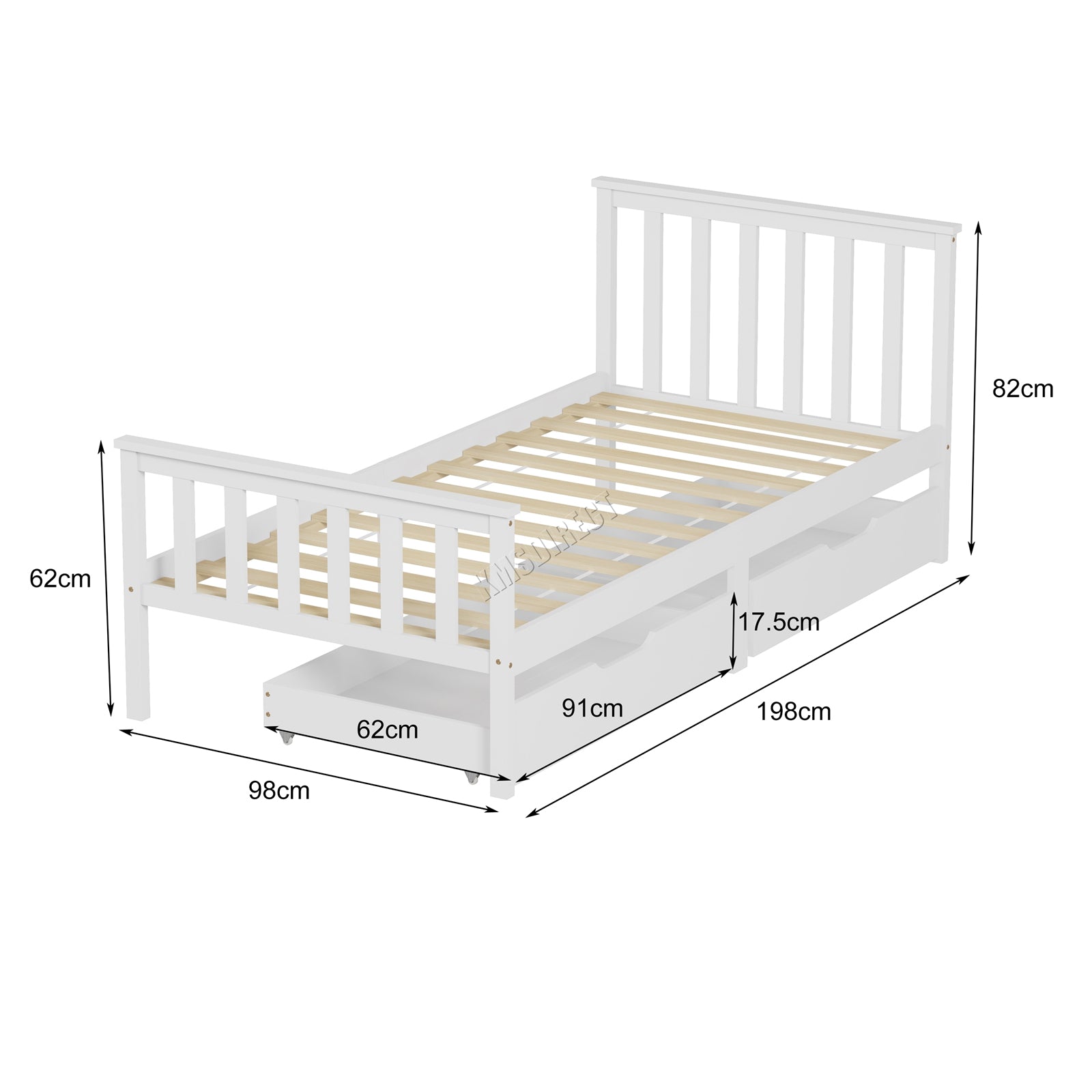 WestWood Wooden Single Bed Frame with Storage Drawer Kids Adult