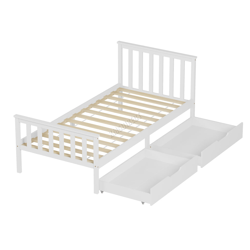 WestWood Wooden Single Bed Frame with Storage Drawer Kids Adult