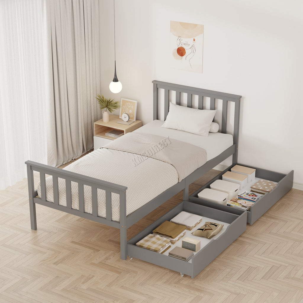 WestWood Wooden Single Bed Frame with Storage Drawer Kids Adult