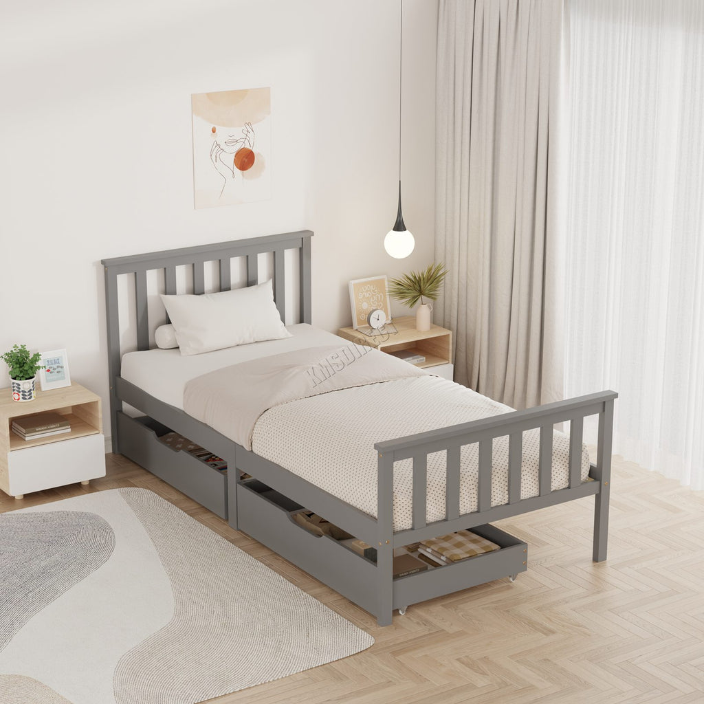 WestWood Wooden Single Bed Frame with Storage Drawer Kids Adult