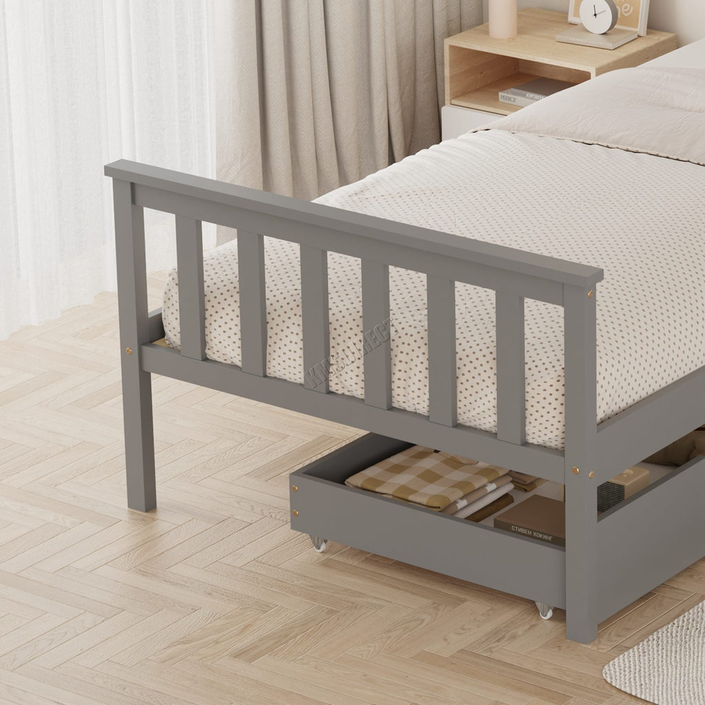 WestWood Wooden Single Bed Frame with Storage Drawer Kids Adult