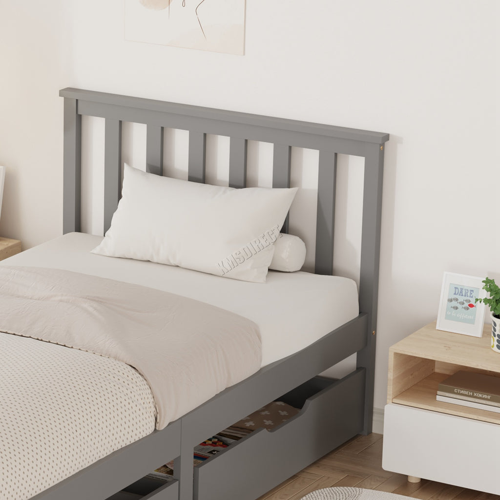 WestWood Wooden Single Bed Frame with Storage Drawer Kids Adult