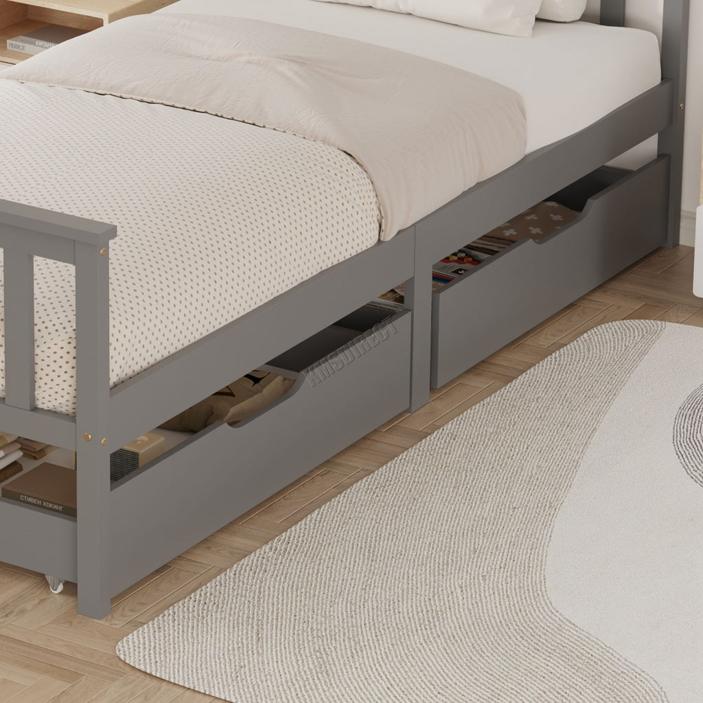WestWood Wooden Single Bed Frame with Storage Drawer Kids Adult