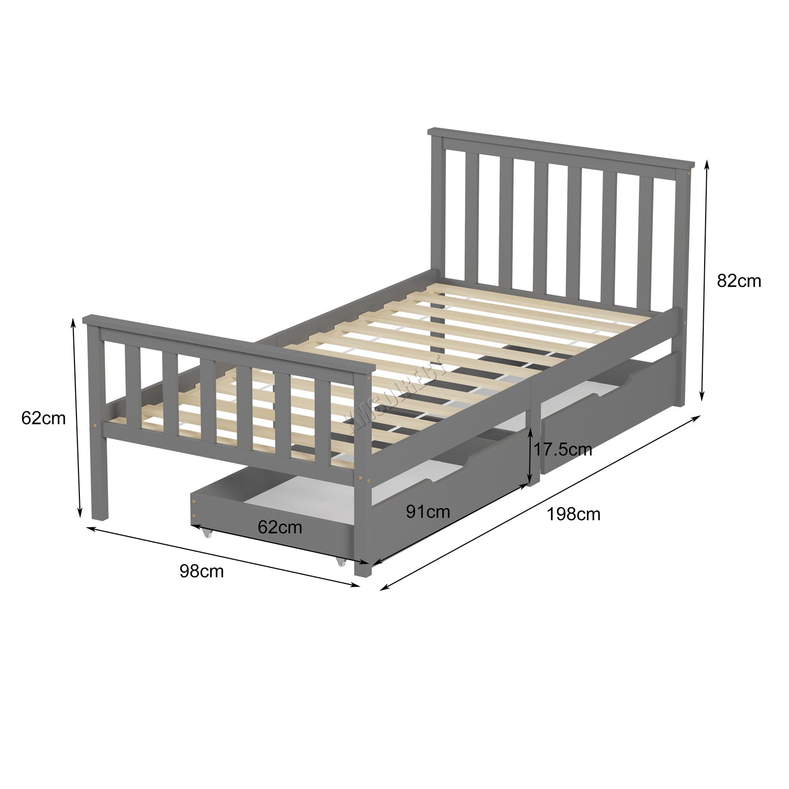 WestWood Wooden Single Bed Frame with Storage Drawer Kids Adult