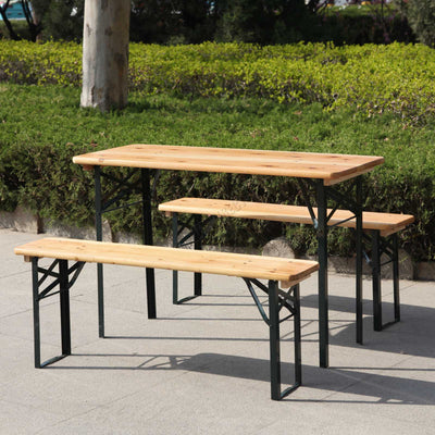 BIRCHTREE 3PCS Folding Beer Table Set 117cm Natural