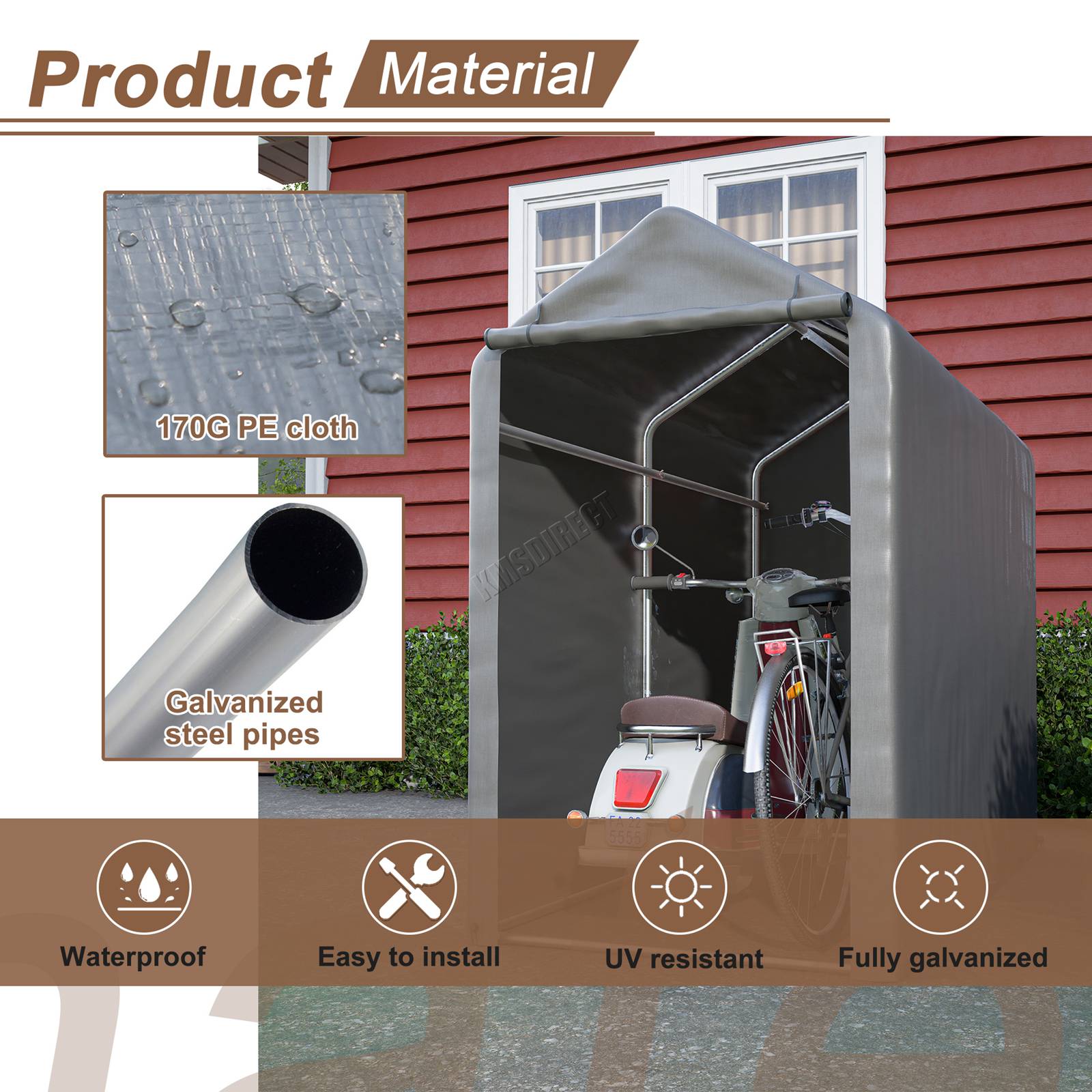 BIRCHTREE Bike Storage Tent PE Cover Waterproof Grey