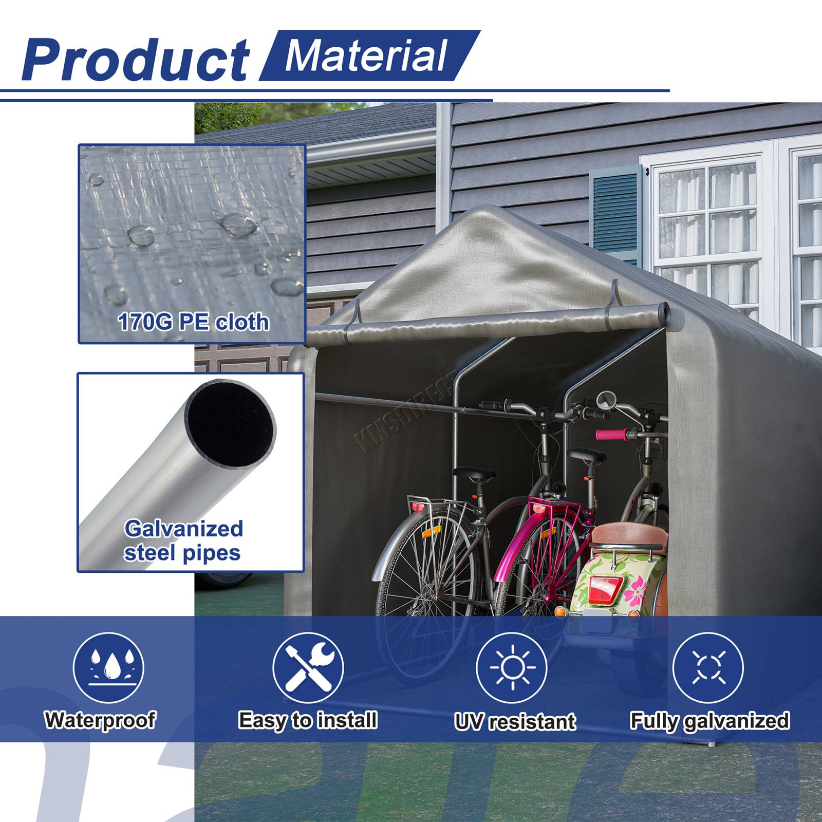 BIRCHTREE Bike Storage Tent PE Cover Waterproof Grey