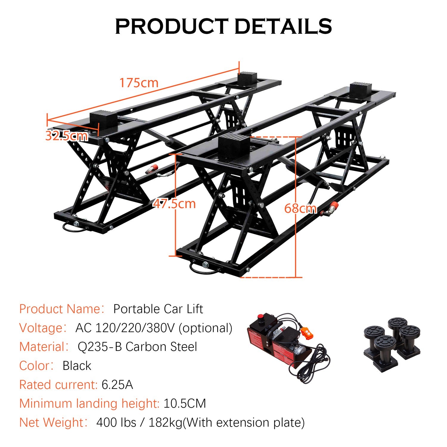 SwitZer Portable Car Lift 7000lbs Black