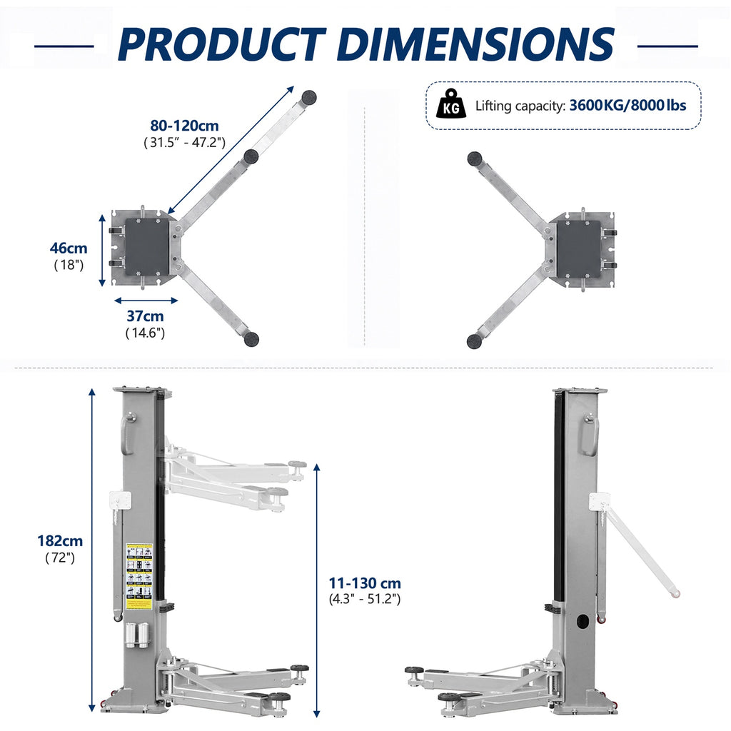 SwitZer Two Post Hydraulic Car Lift 8000lbs Grey