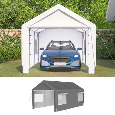 BIRCHTREE Carport 10x20ft PE Shed Sidewalls and Windows