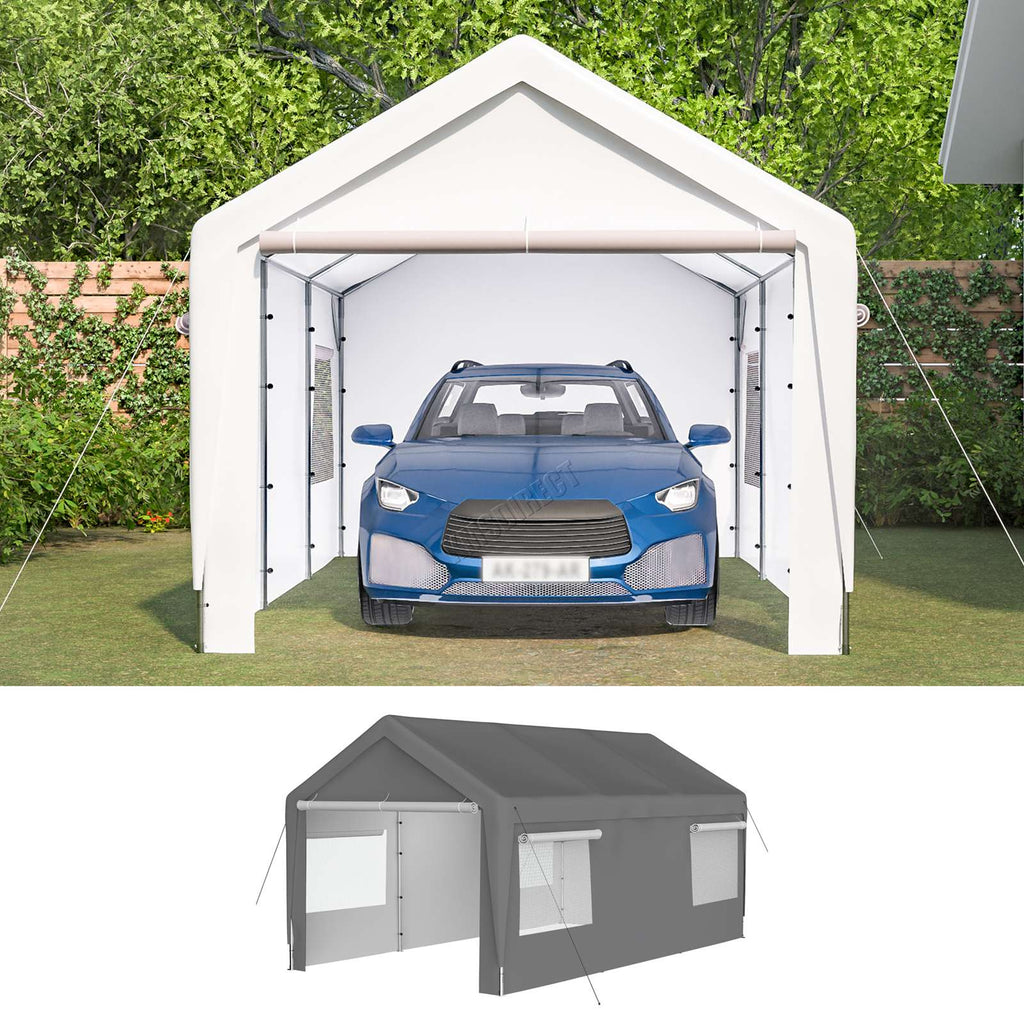 BIRCHTREE Carport 10x20ft PE Shed Sidewalls and Windows