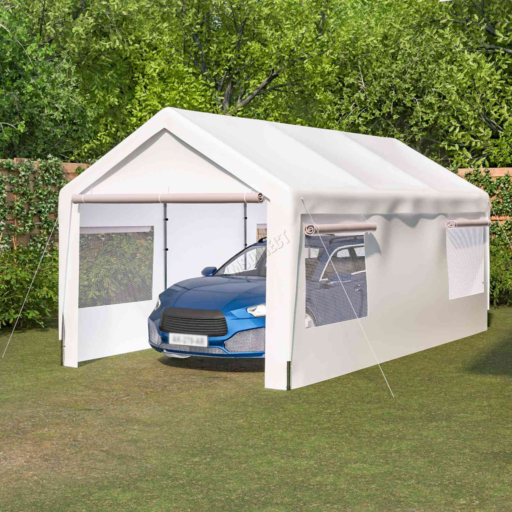 BIRCHTREE Carport 10x20ft PE Shed Sidewalls and Windows