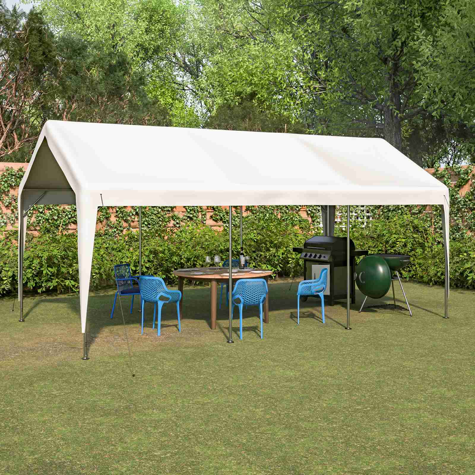 BIRCHTREE Carport 10x20ft PE Shed Sidewalls and Windows