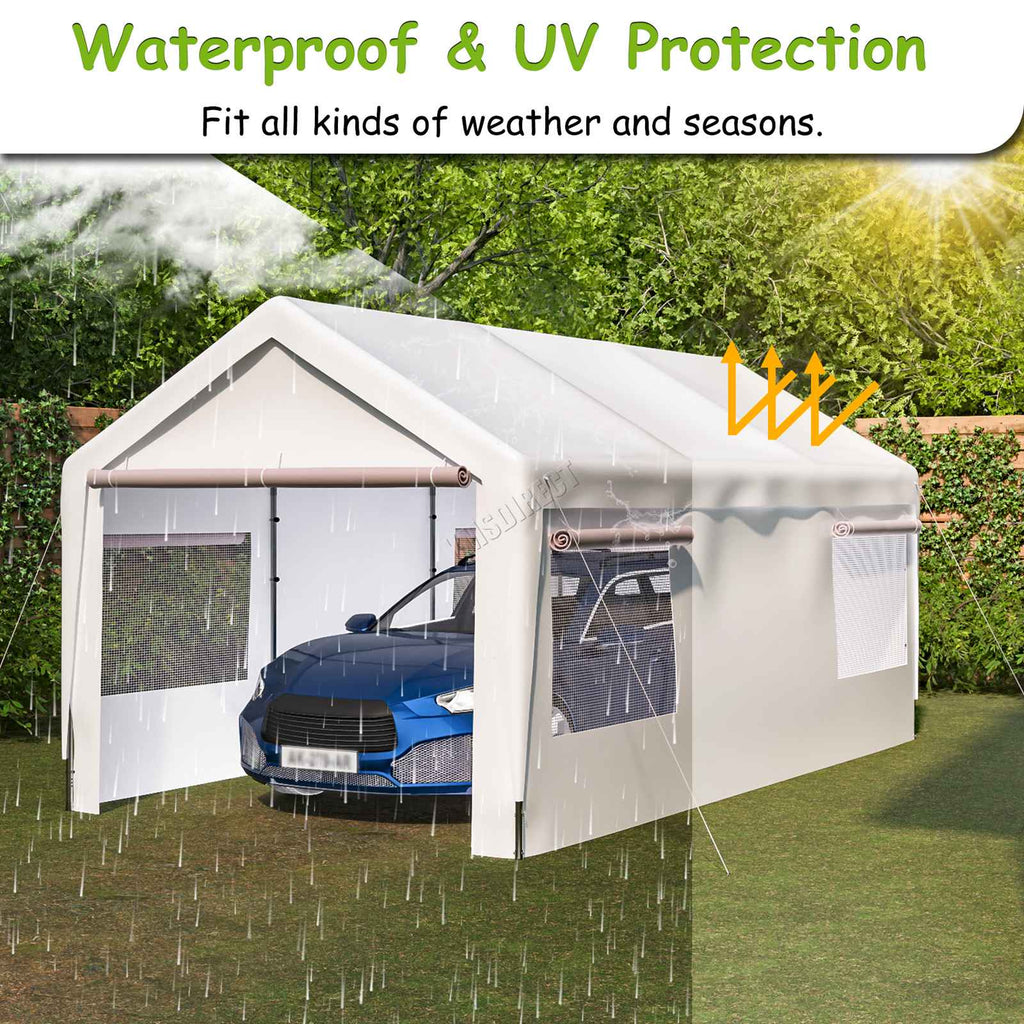 BIRCHTREE Carport 10x20ft PE Shed Sidewalls and Windows