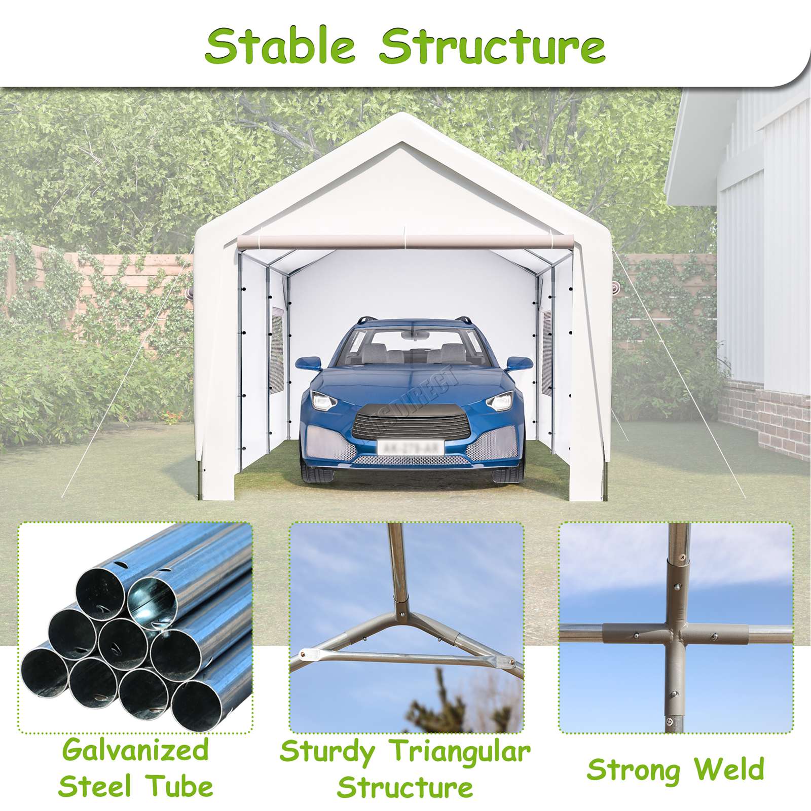 BIRCHTREE Carport 10x20ft PE Shed Sidewalls and Windows