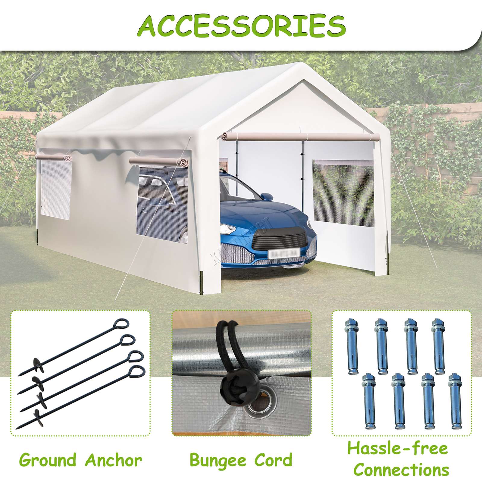 BIRCHTREE Carport 10x20ft PE Shed Sidewalls and Windows
