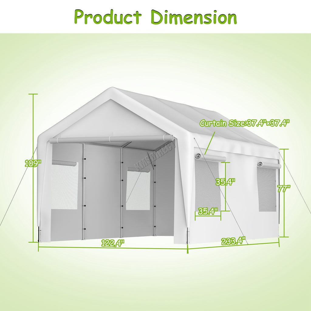 BIRCHTREE Carport 10x20ft PE Shed Sidewalls and Windows