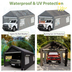 BIRCHTREE Carport 10x20ft PE Shed Sidewalls and Windows