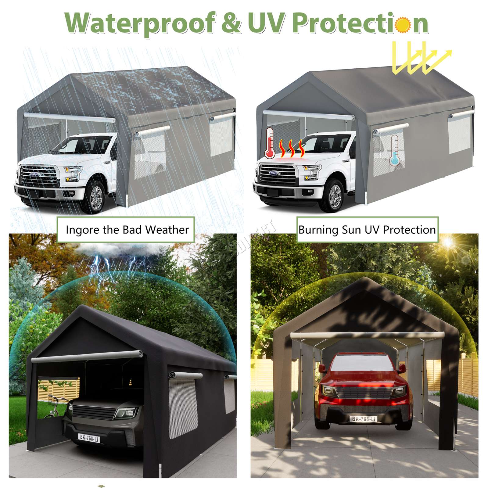 BIRCHTREE Carport 10x20ft PE Shed Sidewalls and Windows