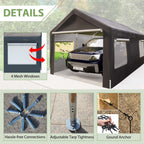 BIRCHTREE Carport 10x20ft PE Shed Sidewalls and Windows