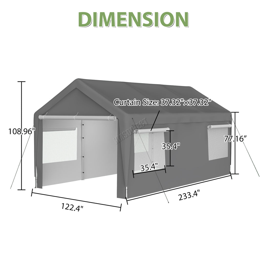 BIRCHTREE Carport 10x20ft PE Shed Sidewalls and Windows
