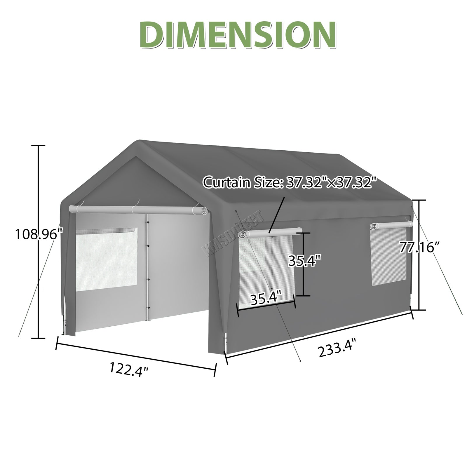 BIRCHTREE Carport 10x20ft PE Shed Sidewalls and Windows