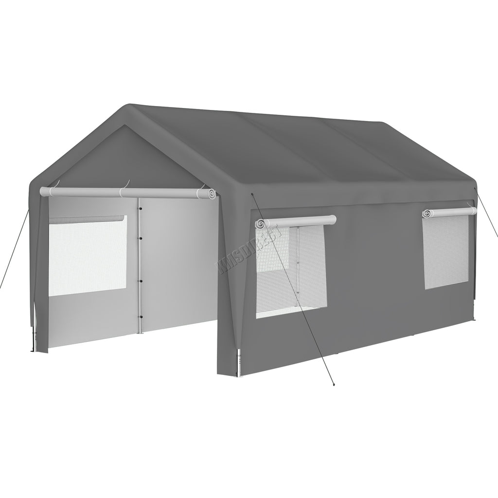 BIRCHTREE Carport 10x20ft PE Shed Sidewalls and Windows