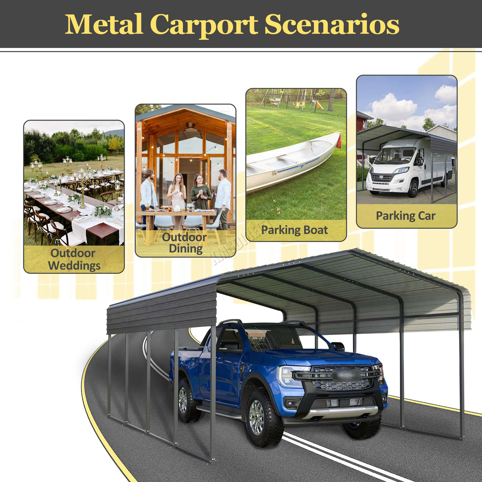 BIRCHTREE Metal Carport 13X20FT Anthracite